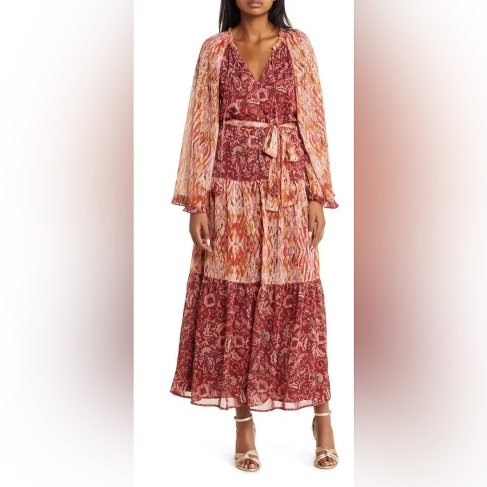 BTFL LIFE  KIRA MIXED PRINT LONG SLEEVE BELTED DRESS (Sz XS)